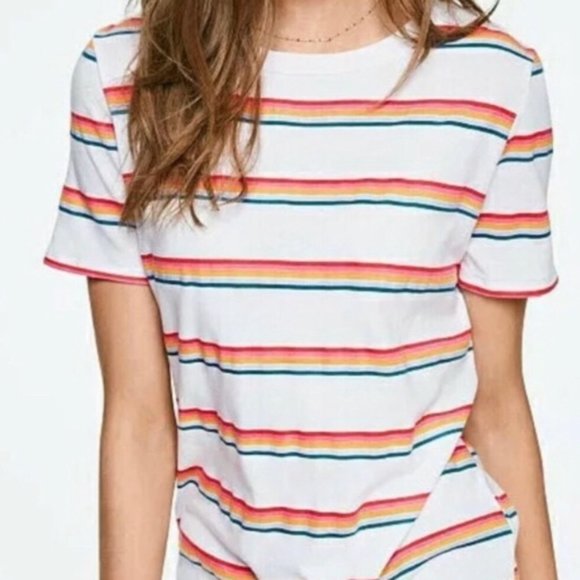 PINK Victoria's Secret Tops - VS PINK Rainbow Striped Crewneck T-Shirt